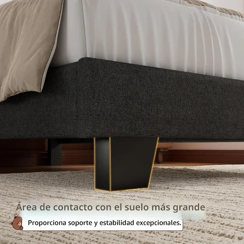 Vista 5 de iPormis Base de cama de plataforma individual con cabecera tapizada de tela y patas gruesas, base de colchón con soporte de listones de madera Gris