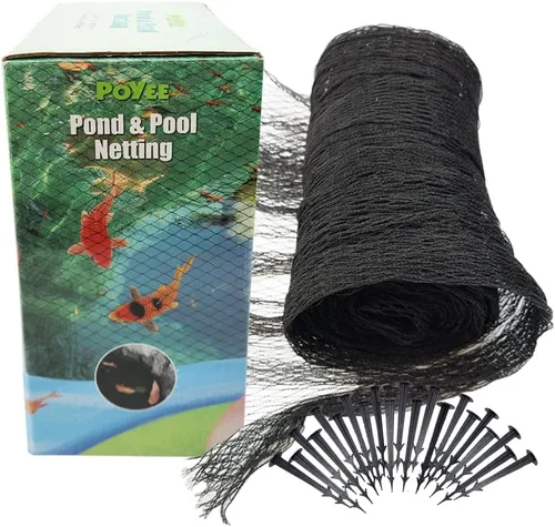 Vista 10 de POYEE Red de estanque de 10 x 10 pies para hojas, red de hoja, red de estanque con pequeña malla fina que protege a los peces Koi de pájaros, gatos