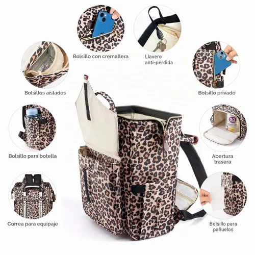 Vista 3 de LitBear Mochila para pañales, elegante y de gran capacidad, multifunción