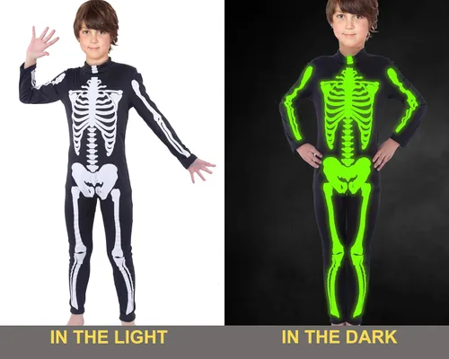 Vista 5 de TCHH - Disfraz de esqueleto de Halloween para niños y niñas, estampado 3D, talla 7 a 14 años