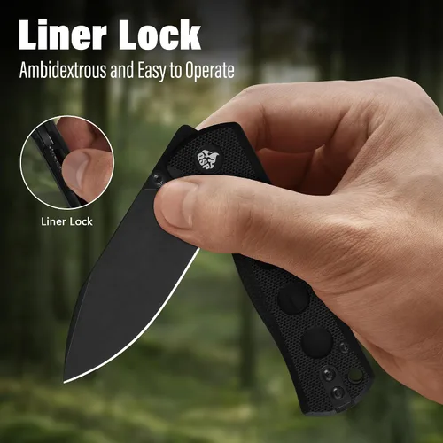 Vista 4 de QSP Canary Folder - Cuchillo plegable de bolsillo, hoja de 7.21 cm Sandvik 14C28N con acabado negro lavado a la piedra, mango G10 negro, bloqueo