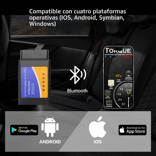 Vista 3 de YAODHAOD Escáner OBD2 Bluetooth para iPhone, iOS, Android, Windows, herramienta de diagnóstico de diagnóstico de coche, ELM327 OBDII lector