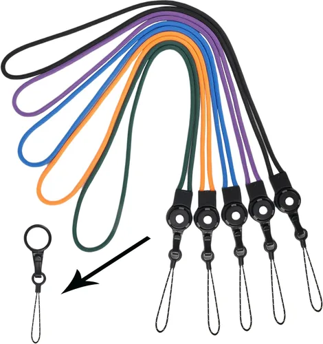 Vista 2 de YOUOWO 5 Pack Lanyards Detachable Neck lanyard For Pen Phone ID Badges Holder Keys Office Cell USB Black Strap Whistles iPod