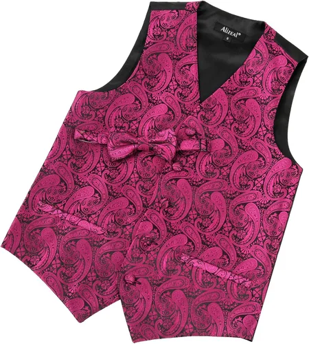 Vista 44 de Alizeal Conjunto de 2 piezas de corbata de lazo preatada de jacquard de cachemira con estampado floral clásico para niños