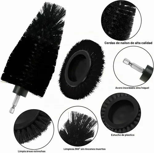 Vista 3 de Juego de 8 piezas de accesorios para cepillo de taladro, kit de cepillo de limpieza de potencia con accesorio largo extendido, cepillos de taladro