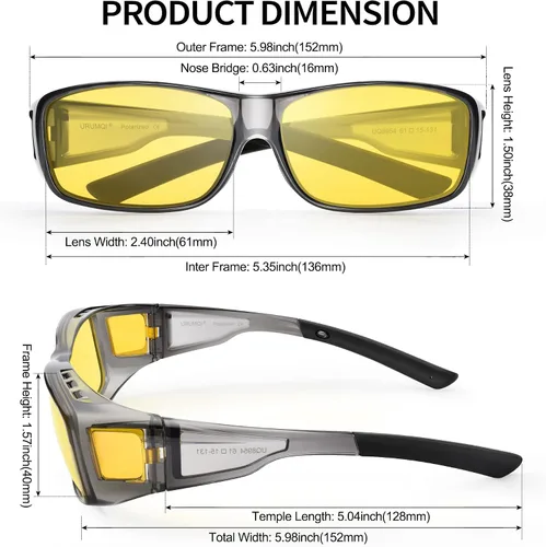 Vista 2 de URUMQI Gafas de conducción de visión nocturna para hombres y mujeres, lentes polarizados antirreflejos, lentes de alta definición amarillas