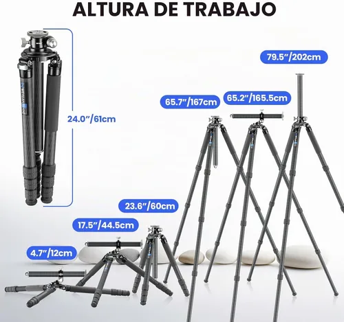Vista 6 de Trípode horizontal de fibra de carbono WEYLLAN LX9 Trípode resistente para cámara, trípode de cámara profesional superior con brazo de extensión