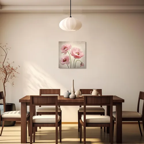 Vista 4 de QIXIANG Lienzo de flores de amapola rosa, arte para pared, imágenes florales abstractas, obras de arte modernas para dormitorio, habitación