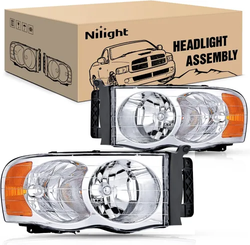 Vista 9 de Nilight Faros para 2002 2003 2004 2005 Ram 1500 2500 3500 Camión, Juego de Montaje de Faros Conductor y Pasajero, Reemplazo de Faros, Carcasa Negra