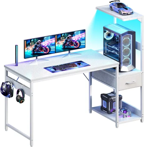 Vista 9 de Casaottima - Escritorio para juegos de 48 pulgadas con luces LED y soporte Negro fibra de carbono