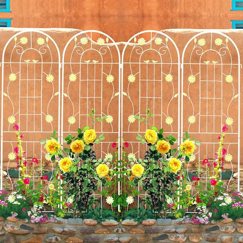 Vista 31 de Paquete de 2 enrejados de jardín de metal para plantas trepadoras, 71 pulgadas de alto, color blanco crema, valla de jardín, enrejado a prueba