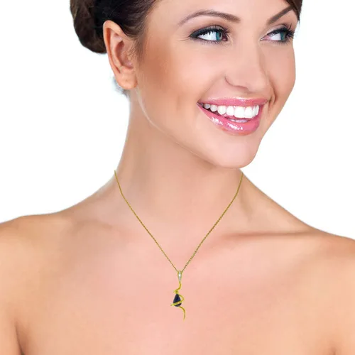 Vista 2 de Galaxy Gold GG 3.33 CT. 14K Yellow Gold Snake Necklace with Dangling Briolette Dyed Sapphire and Diamond