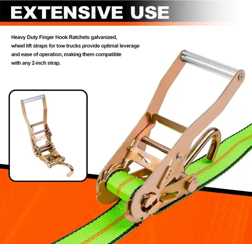 Vista 5 de Correas elevadoras de rueda Mimanchi, paquete de 2, correa de 2" X 10' de elevación rápida con gancho de dedo y trinquete para adaptarse al cesto