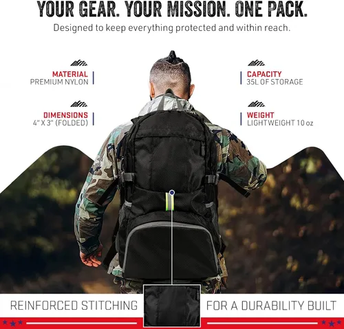 Vista 7 de MODERN NEEDS Ready Pack 35L — Mochila plegable para viajes Mochila de senderismo ligera y resistente al agua Mochila compacta y empacable