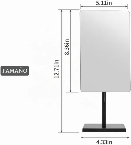 Vista 5 de DOWRY Espejo de maquillaje rectangular ajustable para dormitorio, 5 aumentos, de acero inoxidable 304, color negro mate