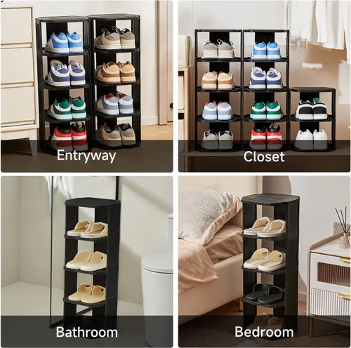 Vista 9 de UFORU - Zapatero pequeño, organizador de zapatos vertical de 5 niveles de plástico para espacios pequeños y estrechos, organizador de zapatos Negro