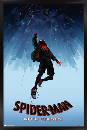 Vista 8 de Trends International Spider-Man de Marvel póster Into The Spider-Verse-Falling de 14.72 x 22.37 pulgadas, versión enmarcada en madera reutilizada