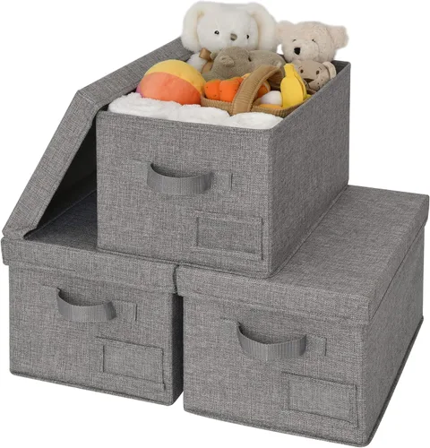 Vista 16 de GRANNY SAYS Cajas de tela con tapas, contenedores de almacenamiento con asas, contenedores de estante para organizar, cajas de almacenamiento extra