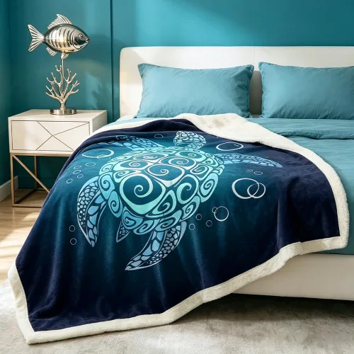 Vista 6 de Sleepwish - Manta de vellón de tortuga para niños, niñas y niños, de felpa suave, color teja y turquesa, sherpa, para sofá o silla, tamaño bebé
