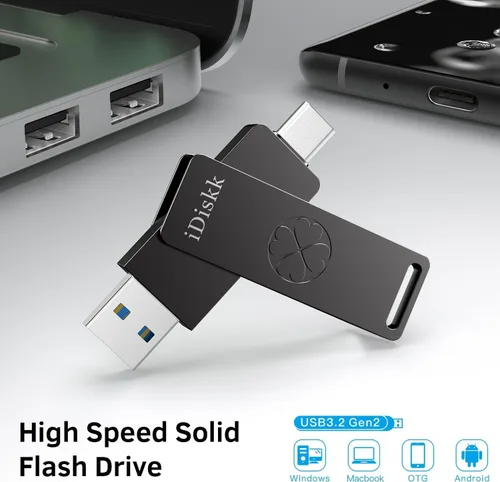 Vista 8 de iDiskk USB C Flash Drive 128GB Speed up to 1000MB/s Memory Stick USB-C+USB A 3.2 Gen 2 Flash Drive,Type-C Photo Stick for 15/16/17/USB C Android