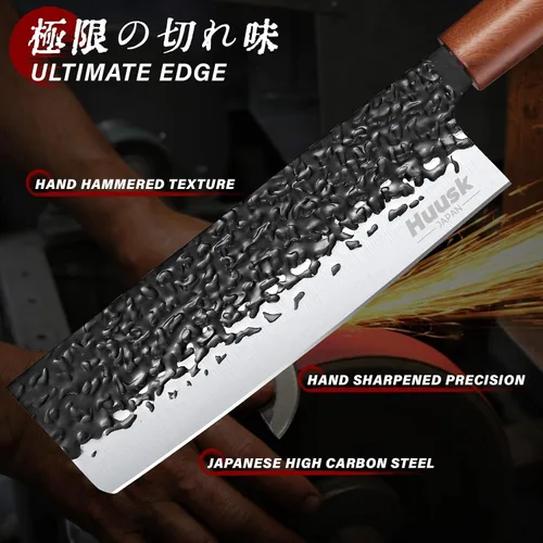 Vista 3 de Huusk Juego de cuchillos japoneses de 6 piezas con fundas - Juego de cuchillos de chef profesional con bolsa y afilador, juegos de cuchillos