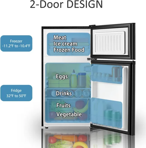 Vista 3 de Saeoola Mini refrigerador con congelador, 3.2 pies cúbicos, mini refrigerador compacto de 2 puertas con congelador separado para dormitorio