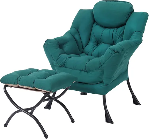 Vista 16 de Silla perezosa moderna con otomana, cómoda silla de lectura para sala de estar