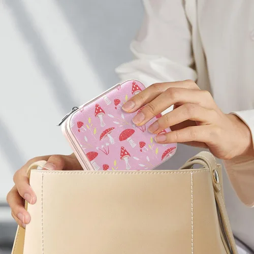 Vista 7 de Joyero de viaje organizador para mujeres, niñas y hombres, pequeña caja de almacenamiento portátil para joyas, aretes, anillos, collares, hongos