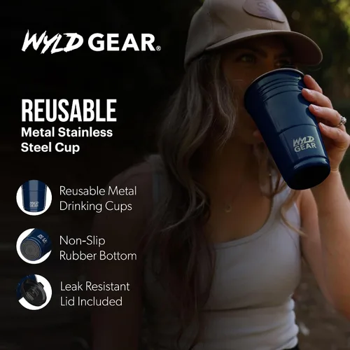 Vista 6 de Wyld Gear - Taza de metal reutilizable de acero inoxidable de 16 onzas con tapa