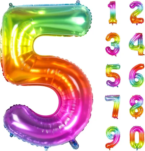 Vista 10 de Globo numérico, globos numéricos gigantes de 40 pulgadas para decoraciones de cumpleaños arco iris, globos numéricos grandes de 0 de mylar