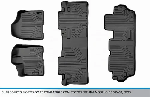 Vista 6 de SMARTLINER Juego de tapetes de piso de ajuste personalizado de 3 filas compatibles con Toyota Sienna 2013-2020 Negro