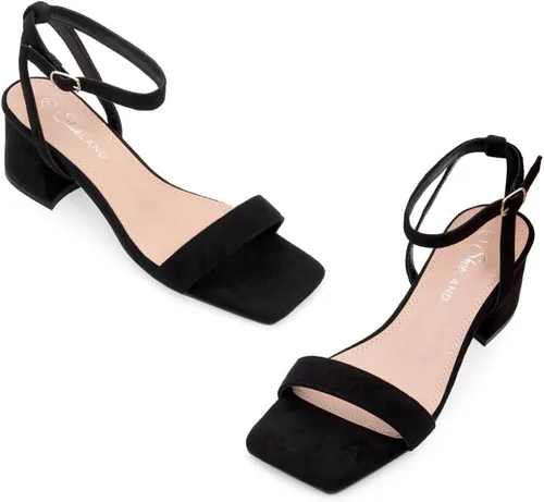 Vista 2 de Shoe Land SL-Romina - Sandalias de tacón bajo grueso para mujer, puntera abierta, correa al tobillo, tacón de bloque, para graduación, boda, fiesta
