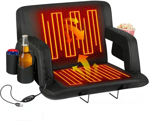 Vista 10 de Nova Microdermabrasion Asiento de estadio de 20.5 pulgadas / 25 pulgadas de ancho para gradas con soporte de espalda, cojín acolchado portátil Negro
