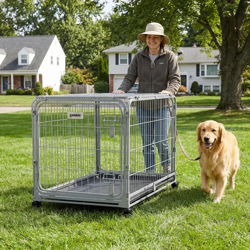 Vista 9 de ZOMISIA Jaula Plegable para Perros Pequeños - Perrera de Metal a Prueba de Escape de 30 Pulgadas con Doble Puerta, Jaula Plegable de Fácil Montaje