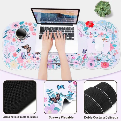 Vista 3 de MEGREZ Reposamuñecas para teclado, reposamuñecas para teclado de computadora, alfombrilla ergonómica para mouse y soporte de muñeca, bonita