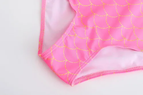 Vista 5 de Akokvlar Traje de baño de unicornio de una pieza de sirena para niñas pequeñas, conjunto de dos