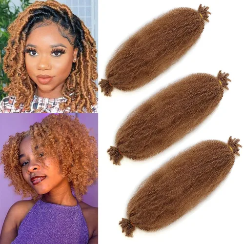 Vista 57 de Cabello de Envoltura Pre-Esponjado de 8 Pulgadas, 3 Paquetes, Cabello Afro Twist Pre-Separado Elástico para Locs, Cabello Afro Twist Negro Natural
