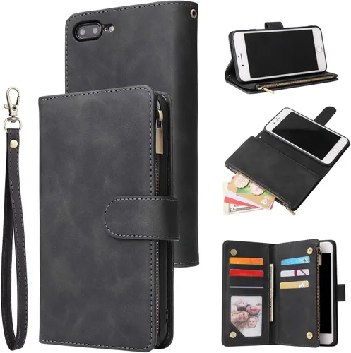 Vista 15 de UEEBAI - Cartera clásica de cuero sintético con cierre magnético, funda de iPhone con cierre