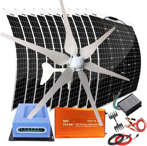 Vista 7 de Kit de sistema solar eólico de 1600 W con inversor de 3000 W, 10 paneles solares de 120 W, generador de turbina eólica de 400 W, controlador