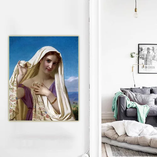 Vista 3 de Chica joven en un velo" por Hugues Merle impresión en lienzo, Cuadrode arte de pared para la decoración del hogar de la sala de estar 131.2x157.5
