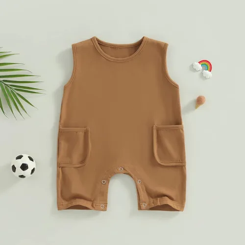 Vista 15 de Mameluco unisex de manga corta para bebé recién nacido, con botones, de una pieza, ropa de color sólido