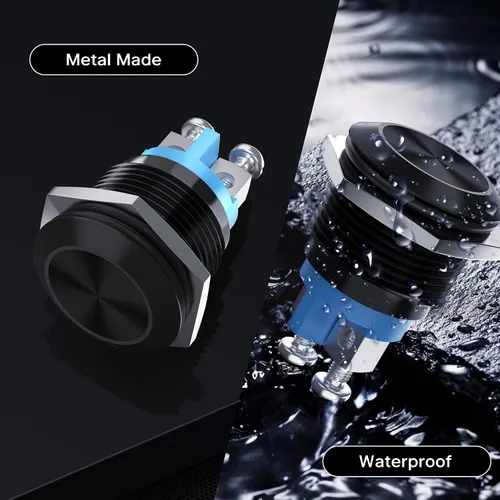 Vista 5 de DaierTek Interruptor de botón momentáneo de 0.630 in, terminales de tornillo de 12 V 5 A, carcasa negra, impermeable, 3A, 250 V, interruptor