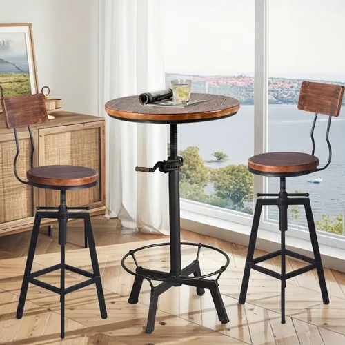 Vista 4 de Taburetes de bar industriales con respaldo de madera de 25 a 32 pulgadas de altura ajustable para isla de cocina, silla de comedor, taburete extra