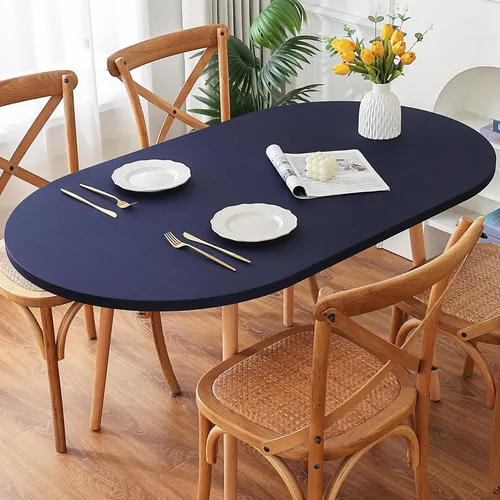 Vista 8 de Mantel redondo de elastano, suave y agradable a la piel, sin pelusas, funda de mesa de tela transpirable con banda elástica para comedor, reunión