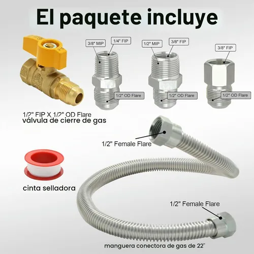 Vista 7 de TTFLEX Kit de línea de gas flexible de 22 pulgadas con válvula de cierre