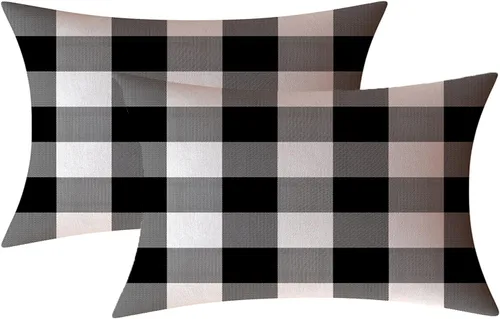 Vista 44 de Fundas de almohada decorativas rústicas de Aqua y blanco a cuadros estilo búfalo para sofá, funda de almohada para granja, decoración