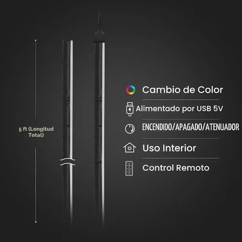 Vista 2 de Feit - Tira de luces LED eléctricas que cambian de color, regulable RGB USB con control remoto, 5 pies