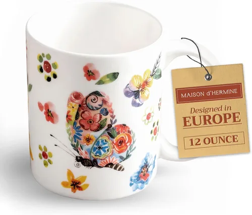 Vista 87 de Maison d' Hermine Taza de café con asas, tazas de porcelana fina de hueso, paquete de una taza de té para bebidas calientes, capuchino, latte