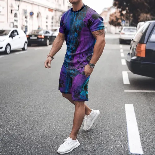 Vista 3 de Rvidbe Conjuntos para hombre de 2 piezas Drip Classic Impreso Chándal Deportivo de Verano de Manga Corta y Pantalones Cortos para Hombre