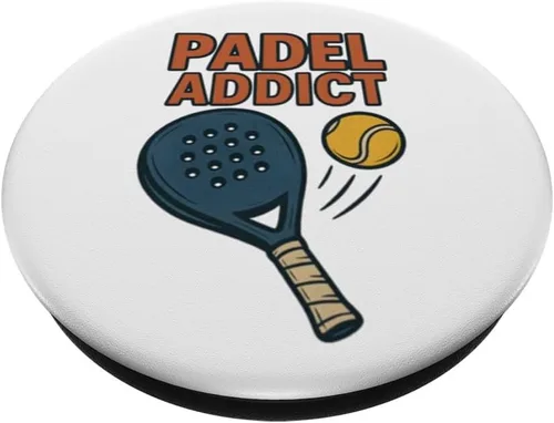 Vista 2 de Padel Addict - Fun, Funny Retro Tennis Racket Ball PopSockets Adhesive PopGrip